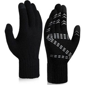 Winter Knit Gloves Touch Screen Warm Lining for Men and Women Gray/Black